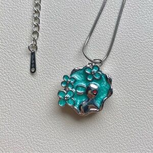 Silver and Blue Floral Pendant Necklace